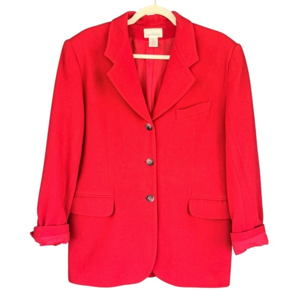 A5 90s VTG Ann Taylor Red Wool Blend Blazer Jacket Size 12‎ Business Career